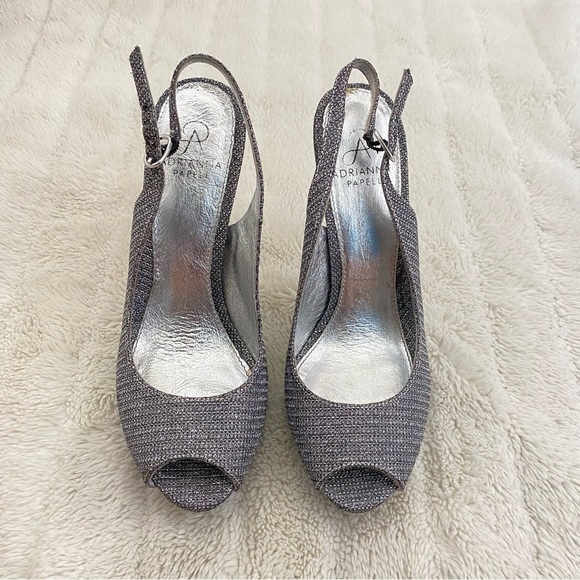 Adrianna Papell Silver Peep Toe Ankle Strap Formal Elegant Heels Size 8.5 - Picture 3 of 15